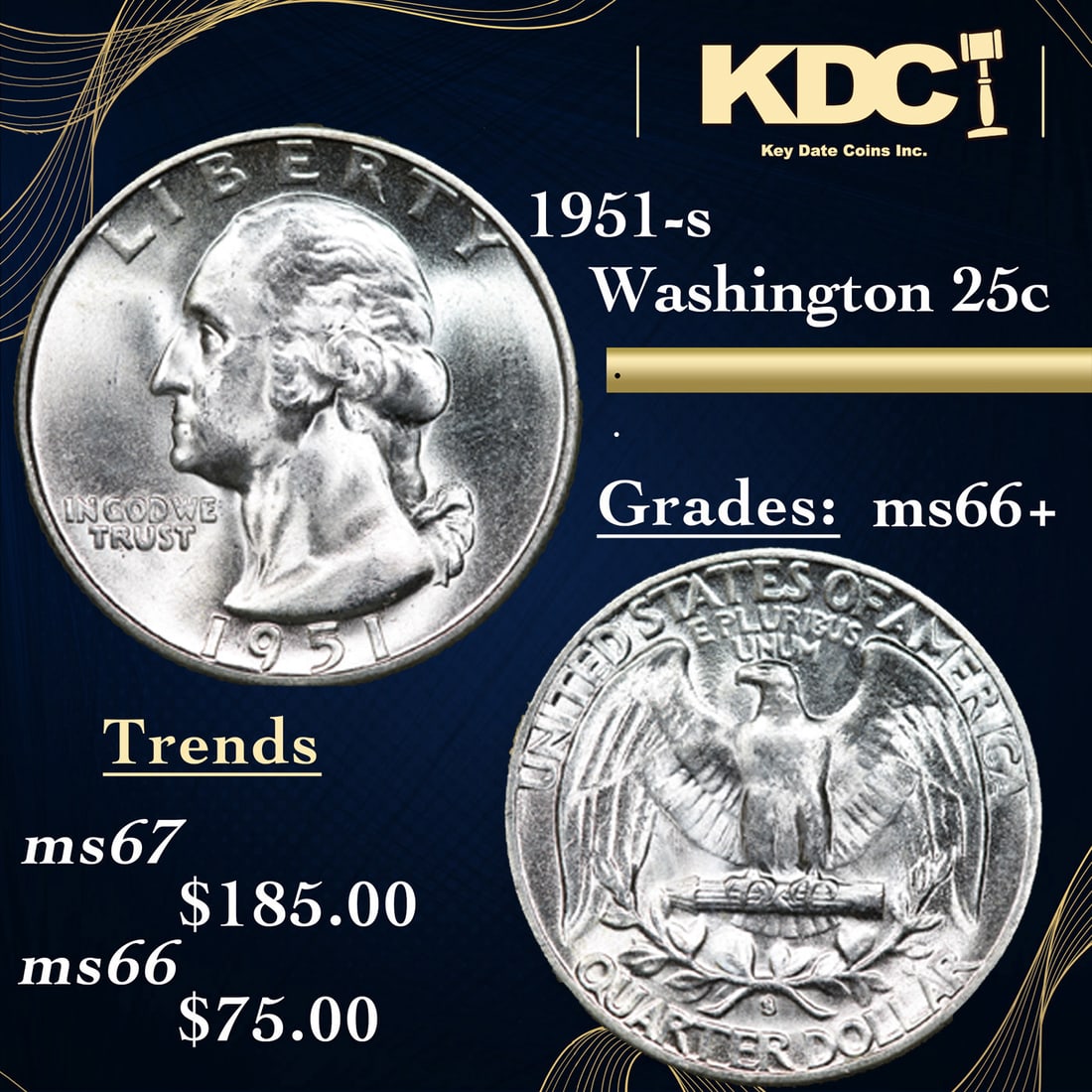 1951-s Washington Quarter 25c Grades GEM++ Unc (1 of 3)