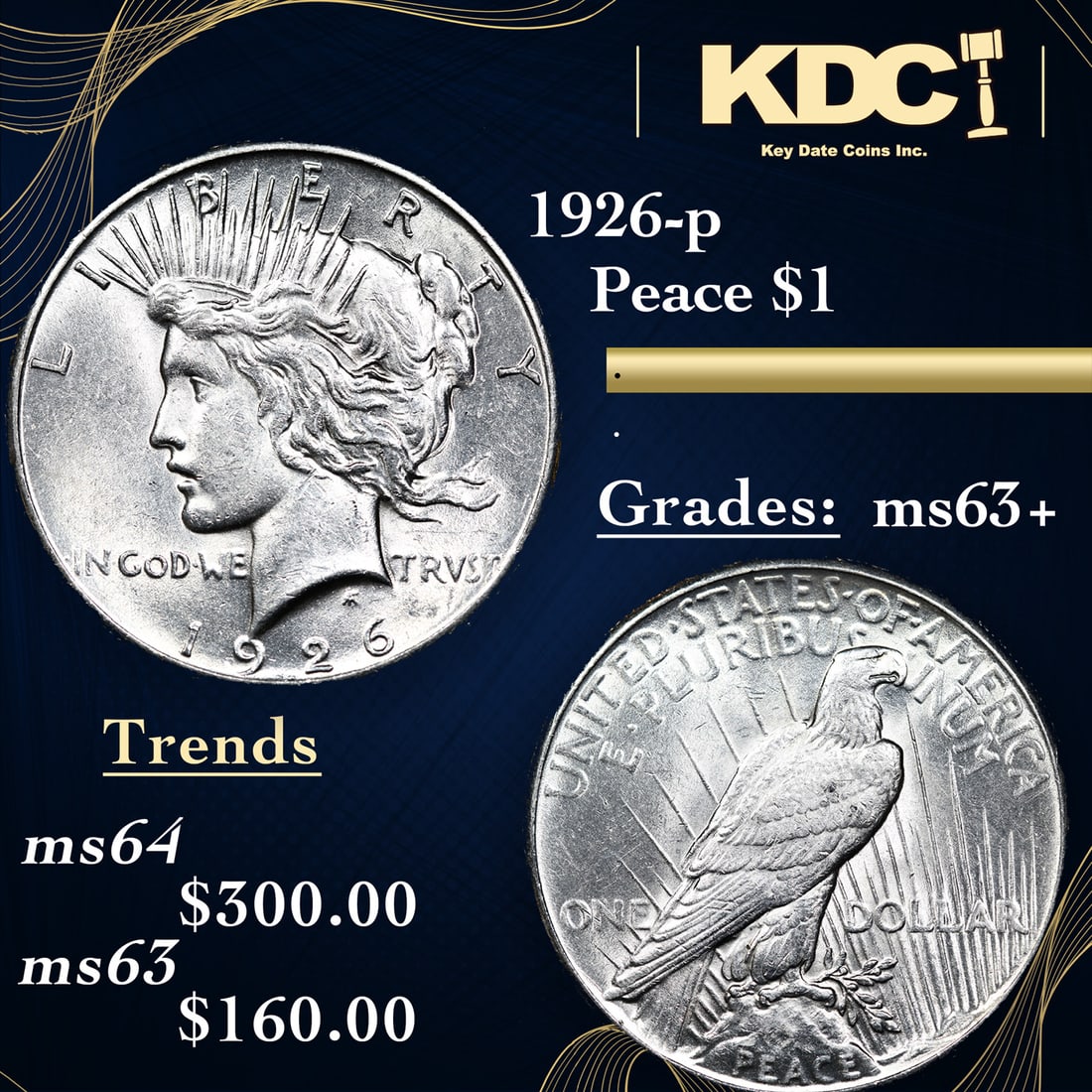 1926-p Peace Dollar $1 Grades Select+ Unc (1 of 3)