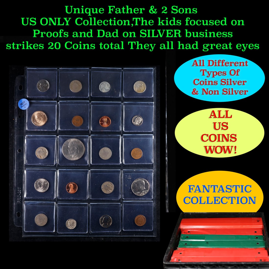 Unique Father & 2 Sons US ONLY Collection,The kids focused on Proofs and Dad on SILVER business: Unique Father & 2 Sons US ONLY Collection,The kids focused on Proofs and Dad on SILVER business strikes 20 Coins total They all had great eyes. We have received a huge collection of over 10 thousand U