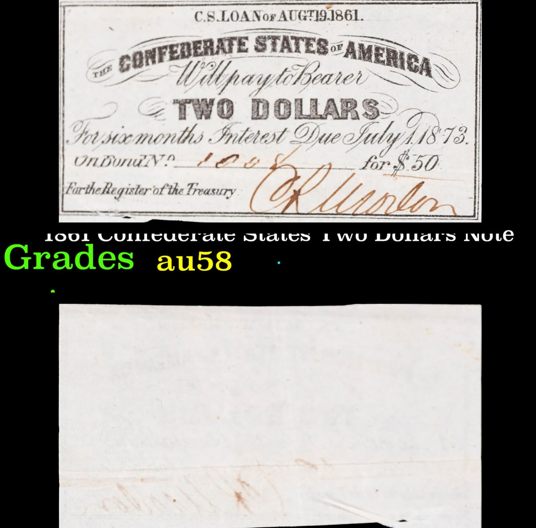 1861 Confederate States Two Dollars Note Grades Choice AU/BU Slider (1 of 3)