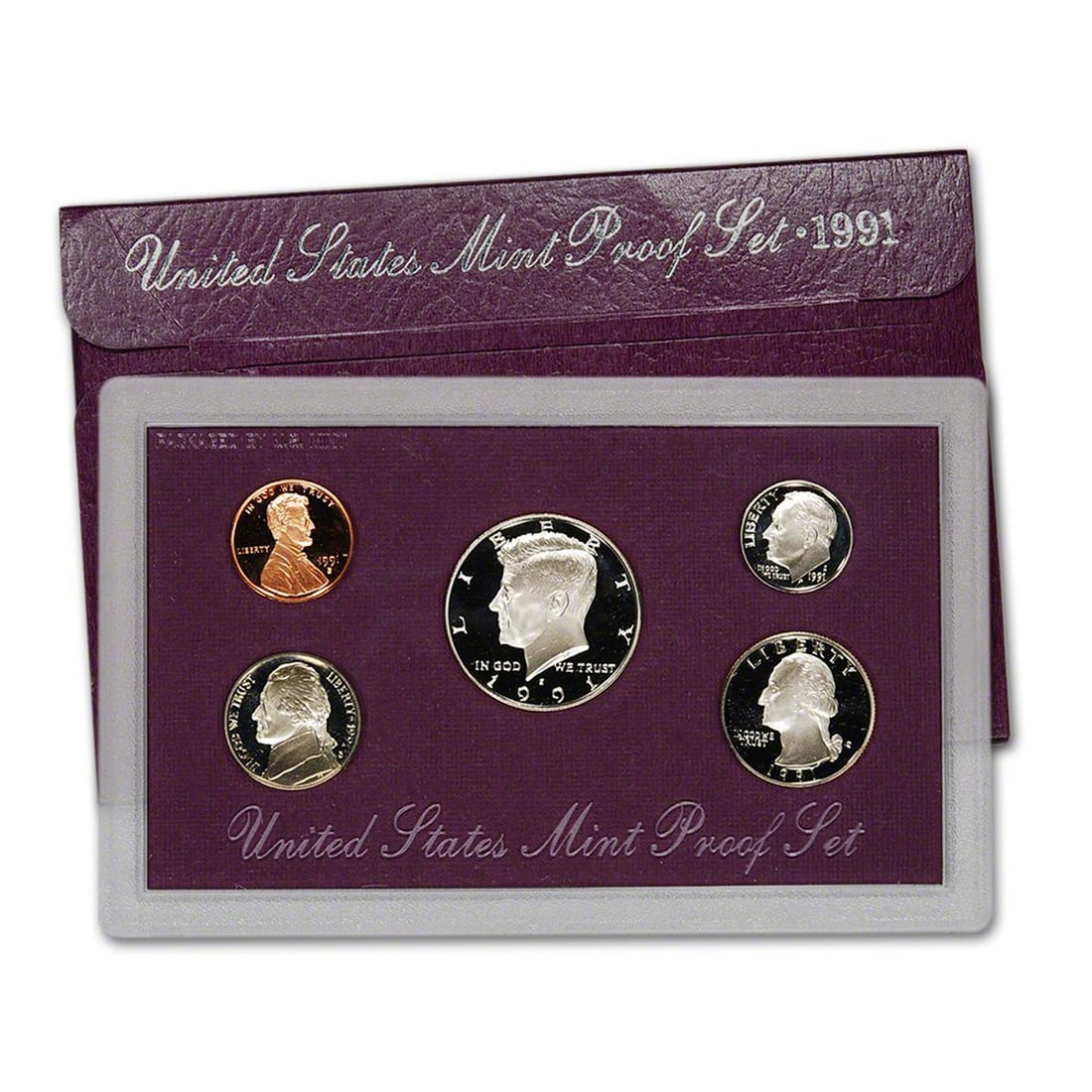 1991 United States Mint Proof Set 5 coins: 1991 United States Mint Proof Set 5 coins. Includes 5 Very Deep Cameo Proof Coins, the original Mint Packaging and the COA.