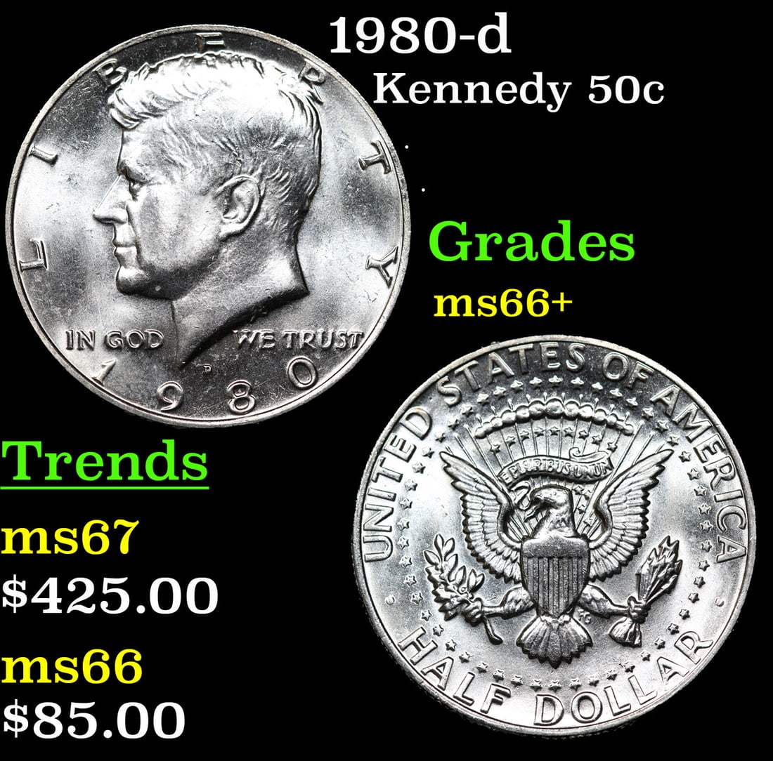 1980-d Kennedy Half Dollar 50c Grades GEM++ Unc (1 of 3)