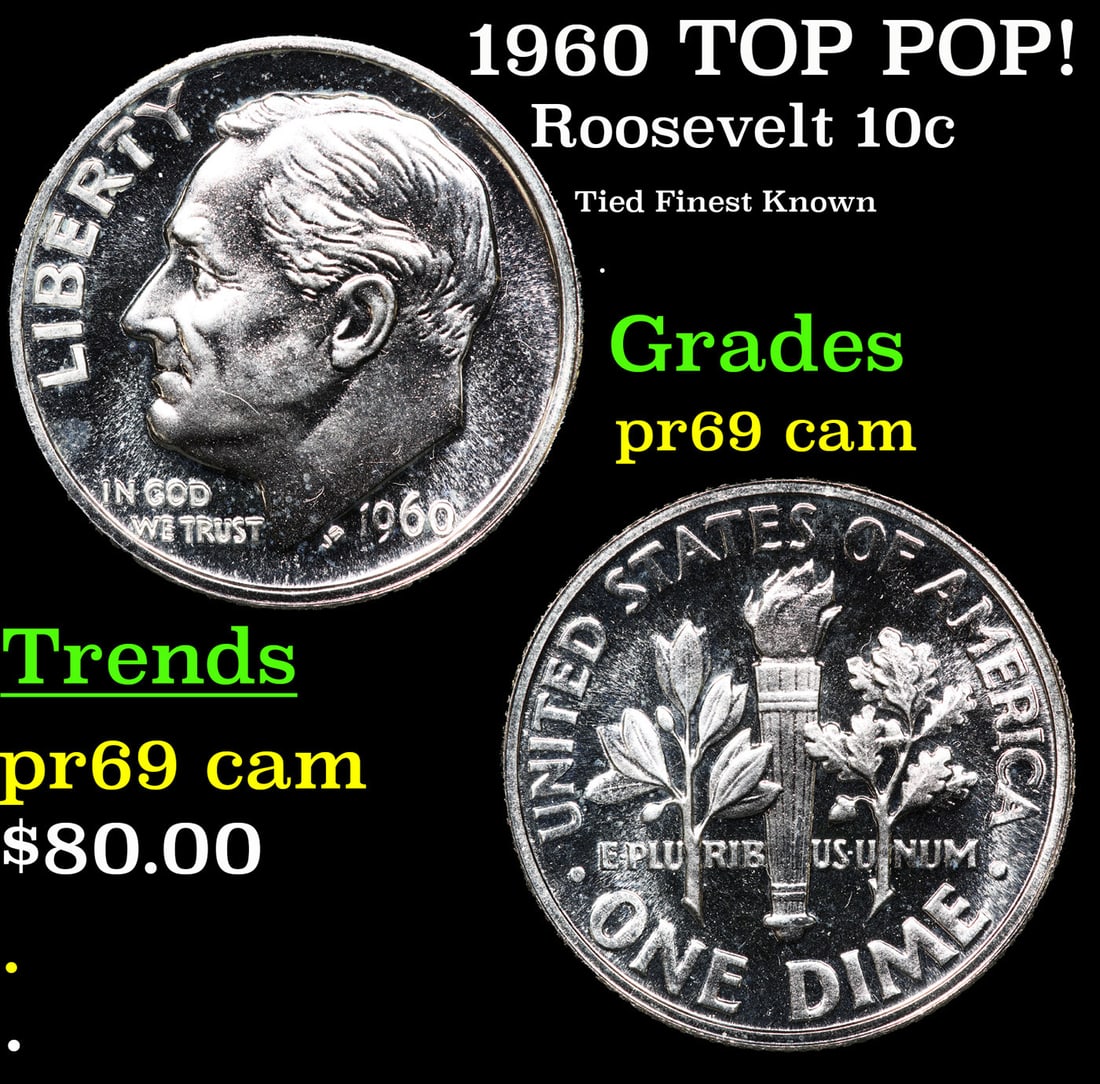 Proof 1960 Roosevelt Dime TOP POP! 10c Graded pr69 cam BY SEGS (1 of 3)