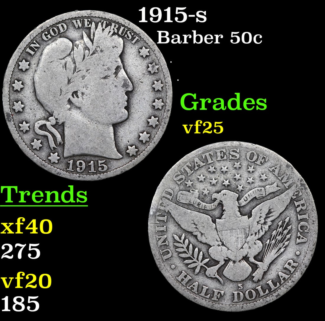 1915-s Barber Half Dollars 50c Grades vf+ (1 of 3)