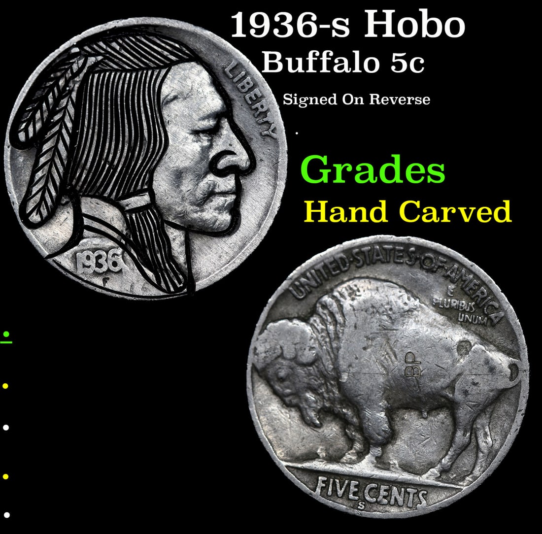 1936-s Hobo Buffalo Nickel 5c Grades Hand Carved (1 of 3)