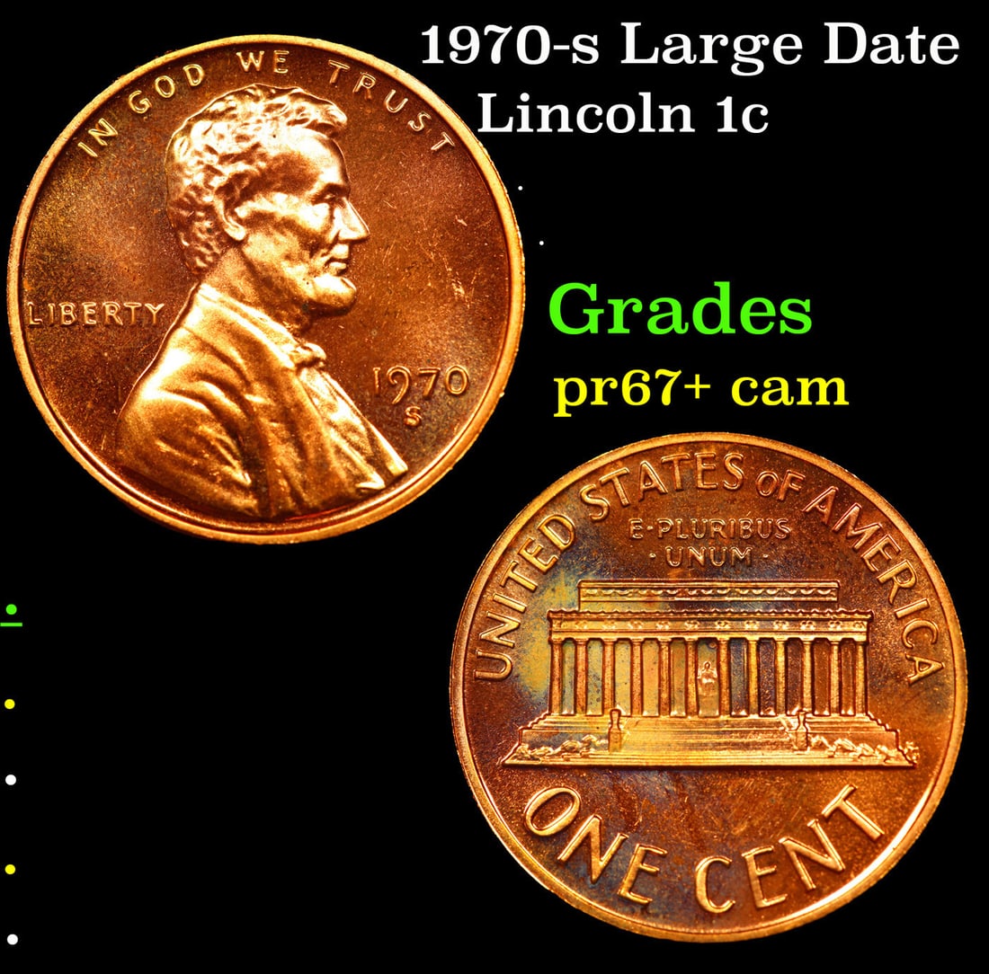 Proof 1970-s Large Date Lincoln Cent 1c Grades GEM++ Proof Cameo (1 of 3)