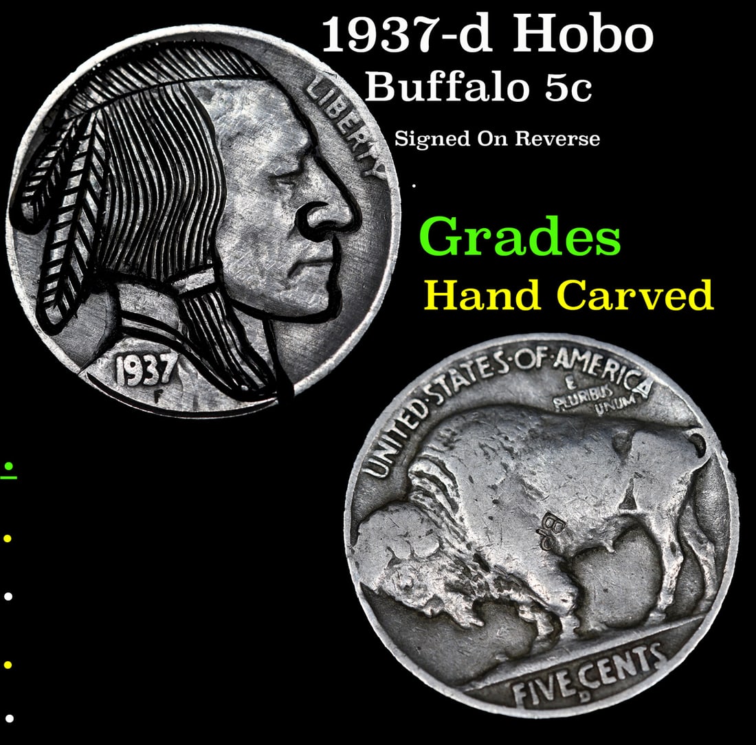 1937-d Hobo Buffalo Nickel 5c Grades Hand Carved (1 of 3)