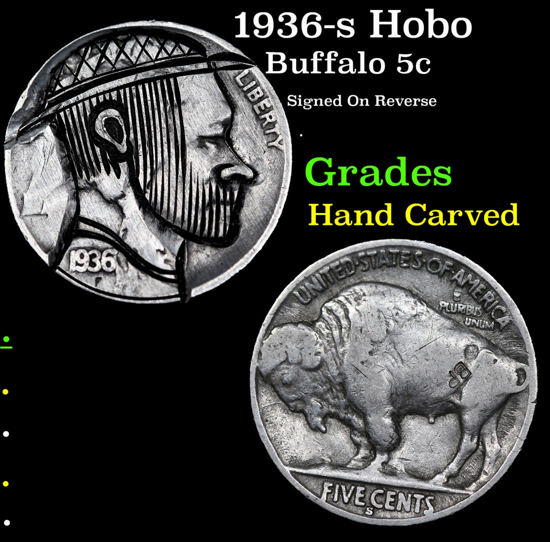 1936-s Hobo Buffalo Nickel 5c Grades Hand Carved (1 of 3)