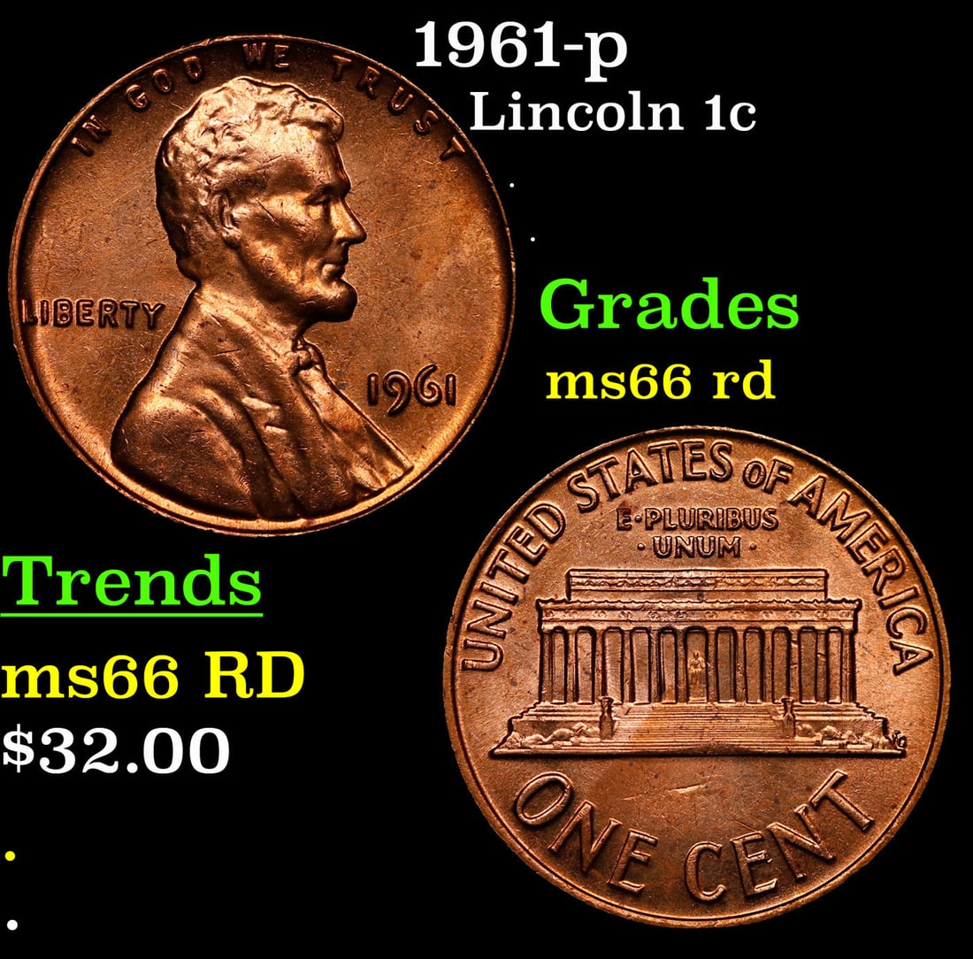 1961-p Lincoln Cent 1c Grades GEM+ Unc RD (1 of 3)