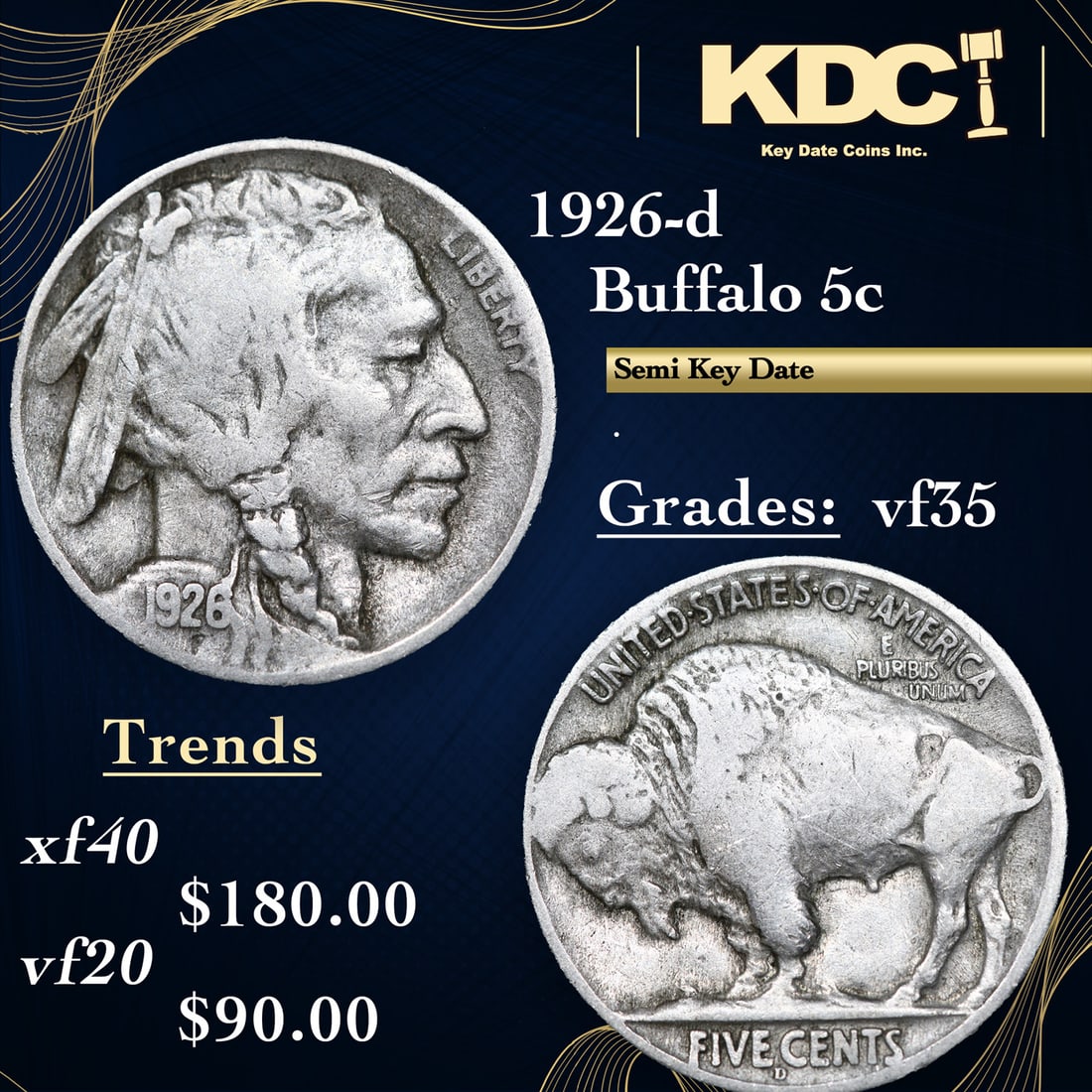 1926-d Buffalo Nickel 5c Grades vf++ (1 of 3)