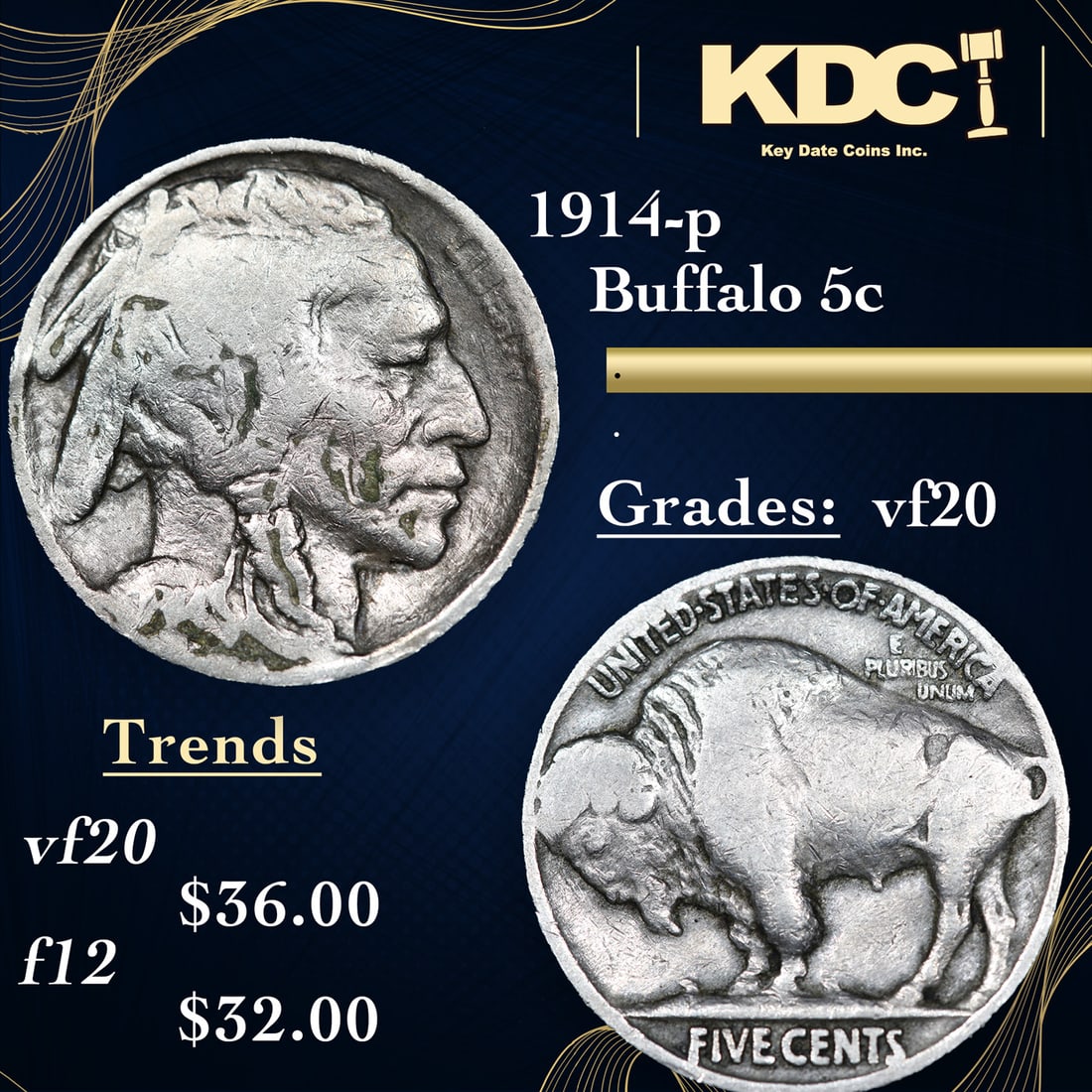 1914-p Buffalo Nickel 5c Grades vf, very fine (1 of 3)