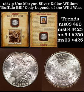 1887-p Unc Morgan Silver Dollar William "Buffalo Bill" Cody Legends of the Wild West Morgan Dollar 1: 1887-p Unc Morgan Silver Dollar William "Buffalo Bill" Cody Legends of the Wild West Morgan Dollar 1. William Frederick Cody (February 26, 1846 – January 10, 1917), known as Buffalo Bill, was an Ame