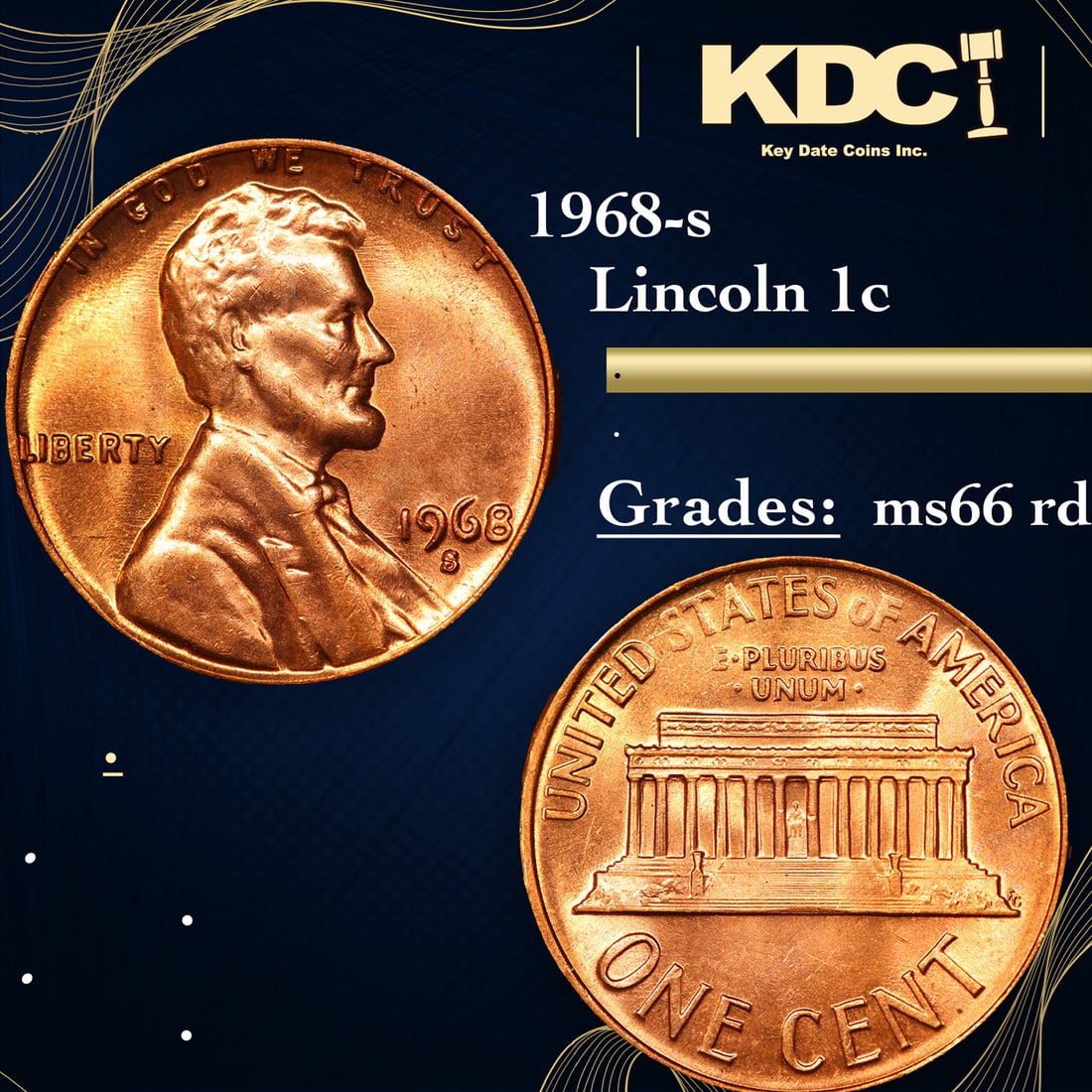 1968-s Lincoln Cent 1c Grades GEM+ Unc RD (1 of 3)