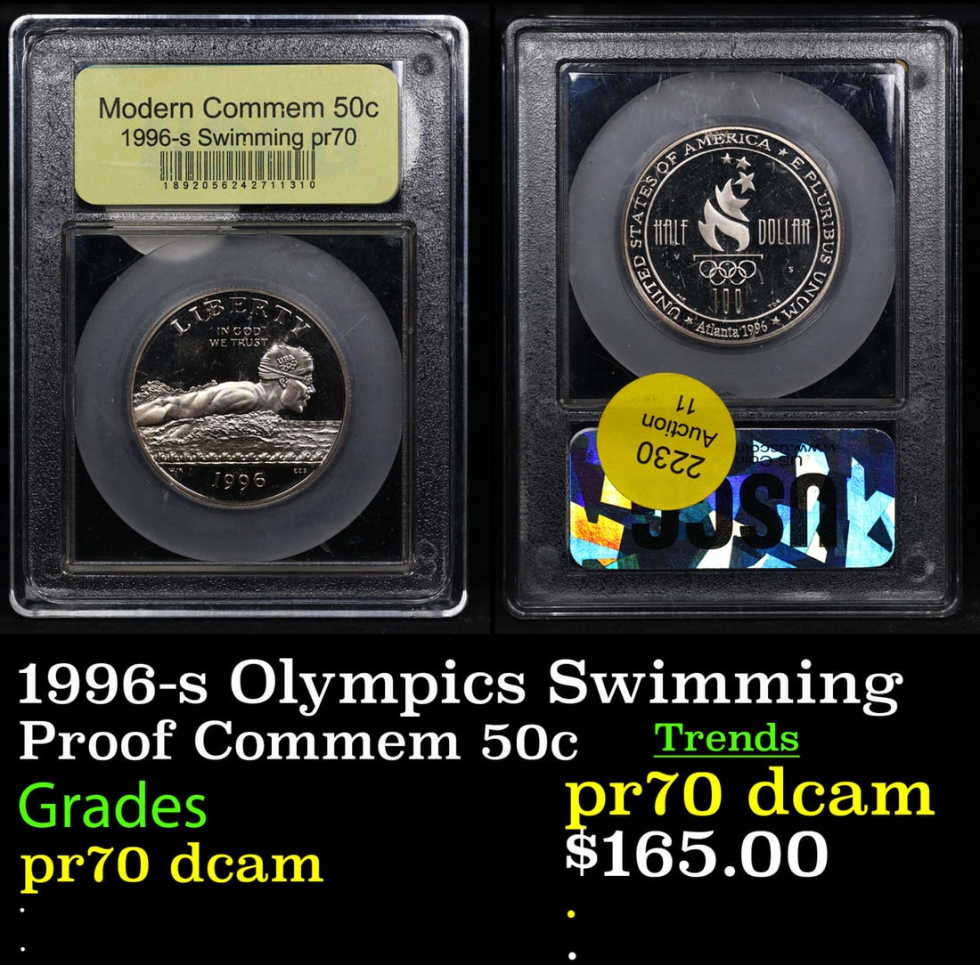 Proof 1996-s Olympics Swimming Modern Commem Half Dollar 50c Graded GEM++ Proof Deep Cameo By USCG (1 of 3)