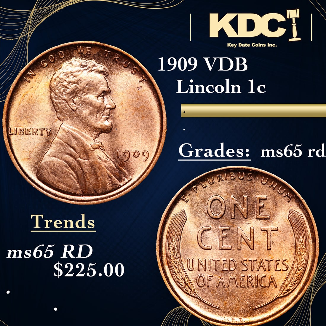 1909 VDB Lincoln Cent 1c Grades GEM Unc RD (1 of 3)