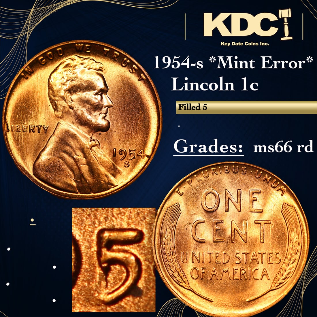 1954-s Lincoln Cent *Mint Error* 1c Grades GEM+ Unc RD (1 of 4)