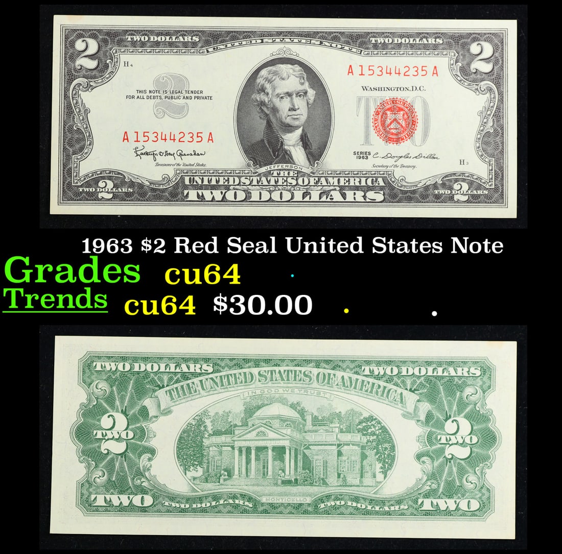 1963 $2 Red Seal United States Note Grades Choice CU (1 of 3)