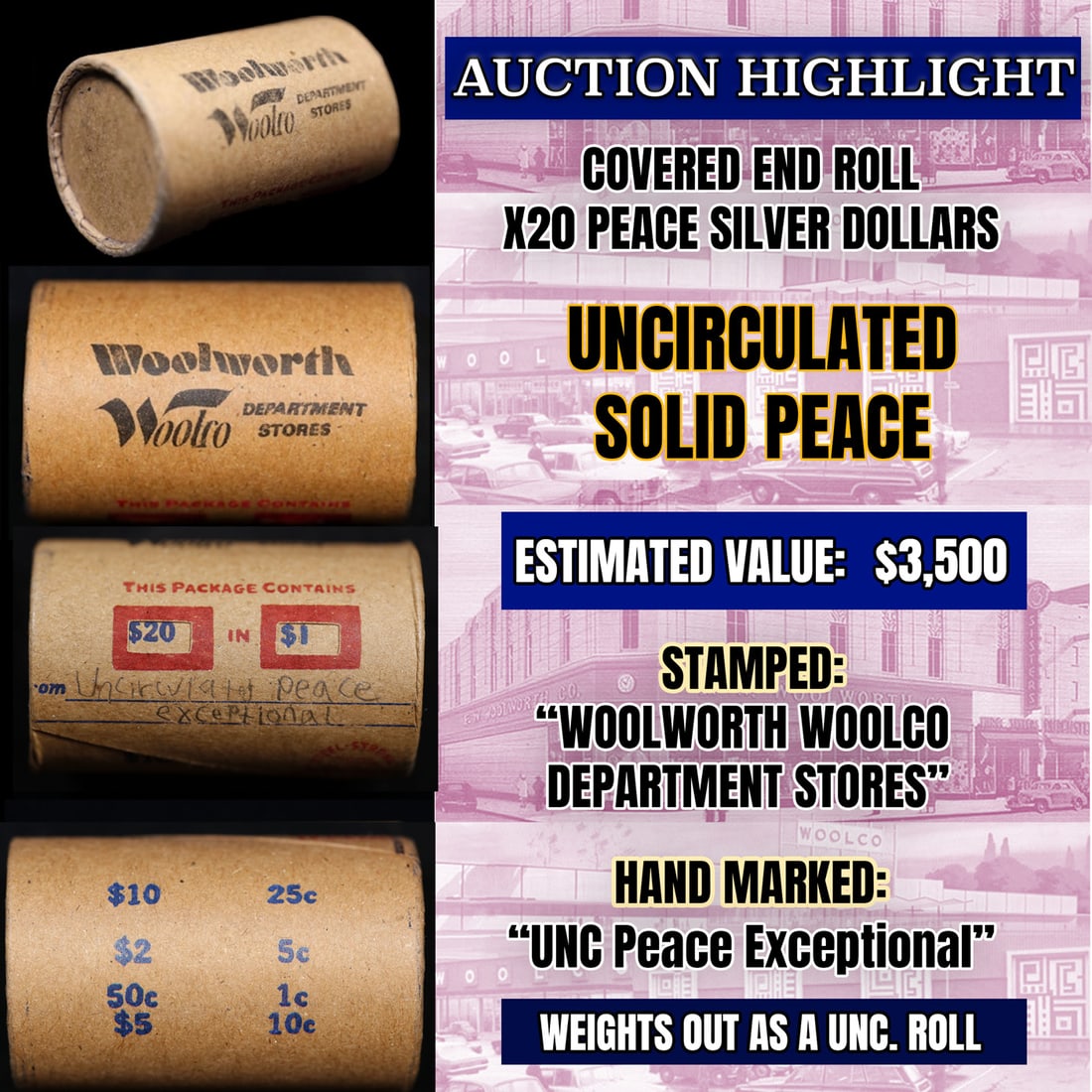*EXCLUSIVE* Hand Marked "Unc Peace Exceptional," x20 coin Covered End Roll! - Huge Vault Hoard  (FC) (1 of 5)