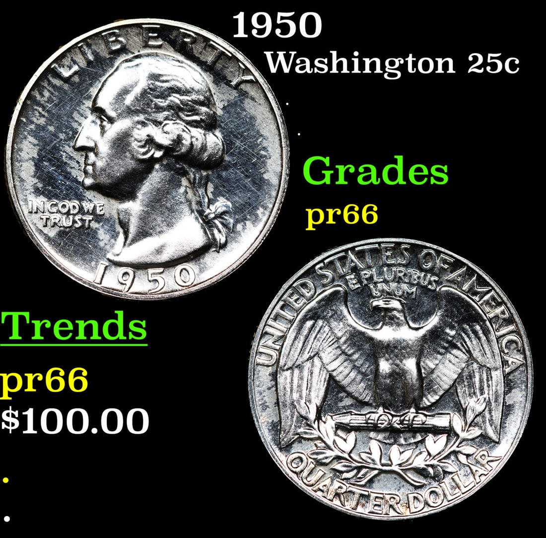 Proof 1950 Washington Quarter 25c Grades GEM+ Proof (1 of 3)
