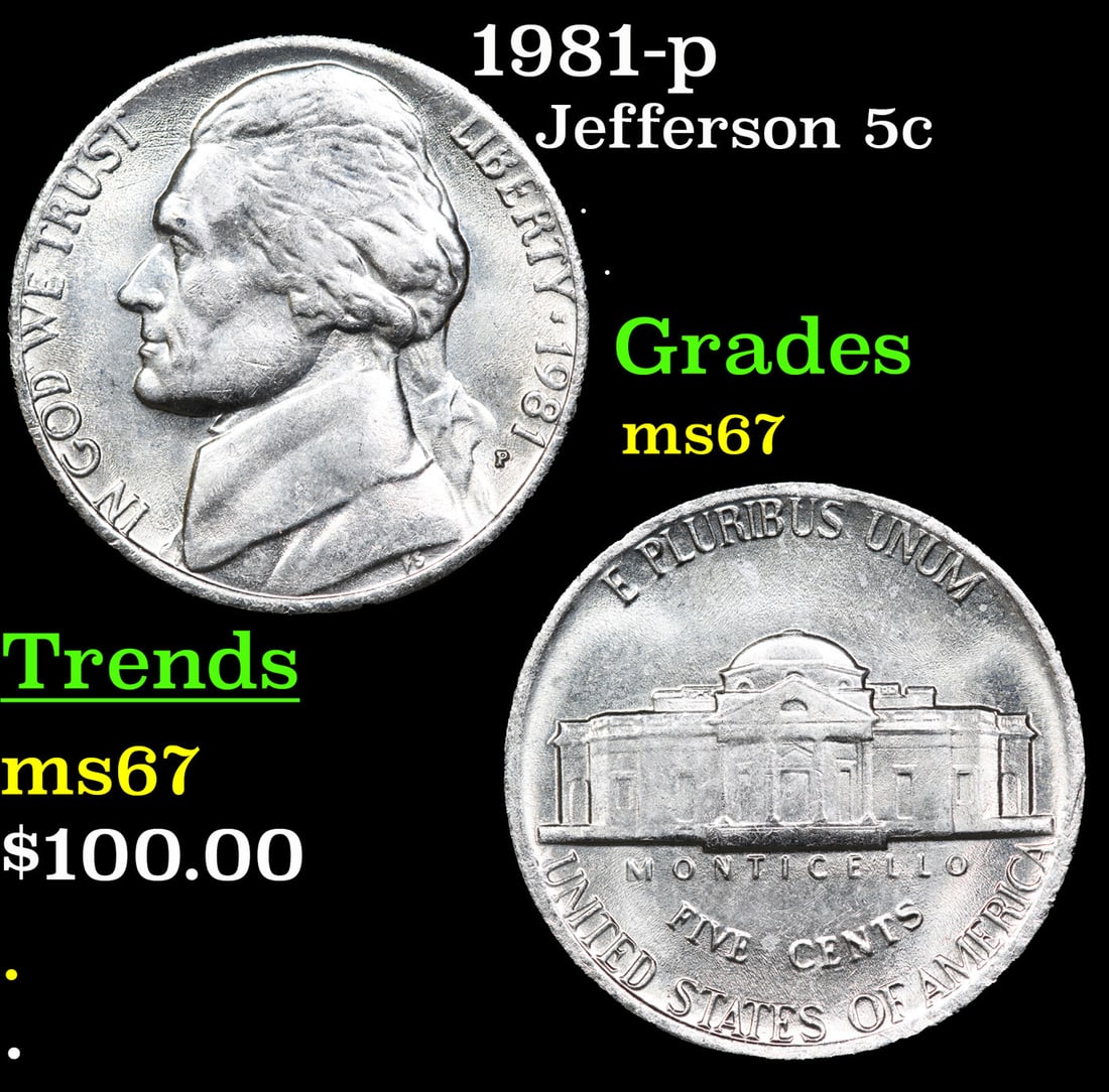 1981-p Jefferson Nickel 5c Grades GEM++ Unc (1 of 3)