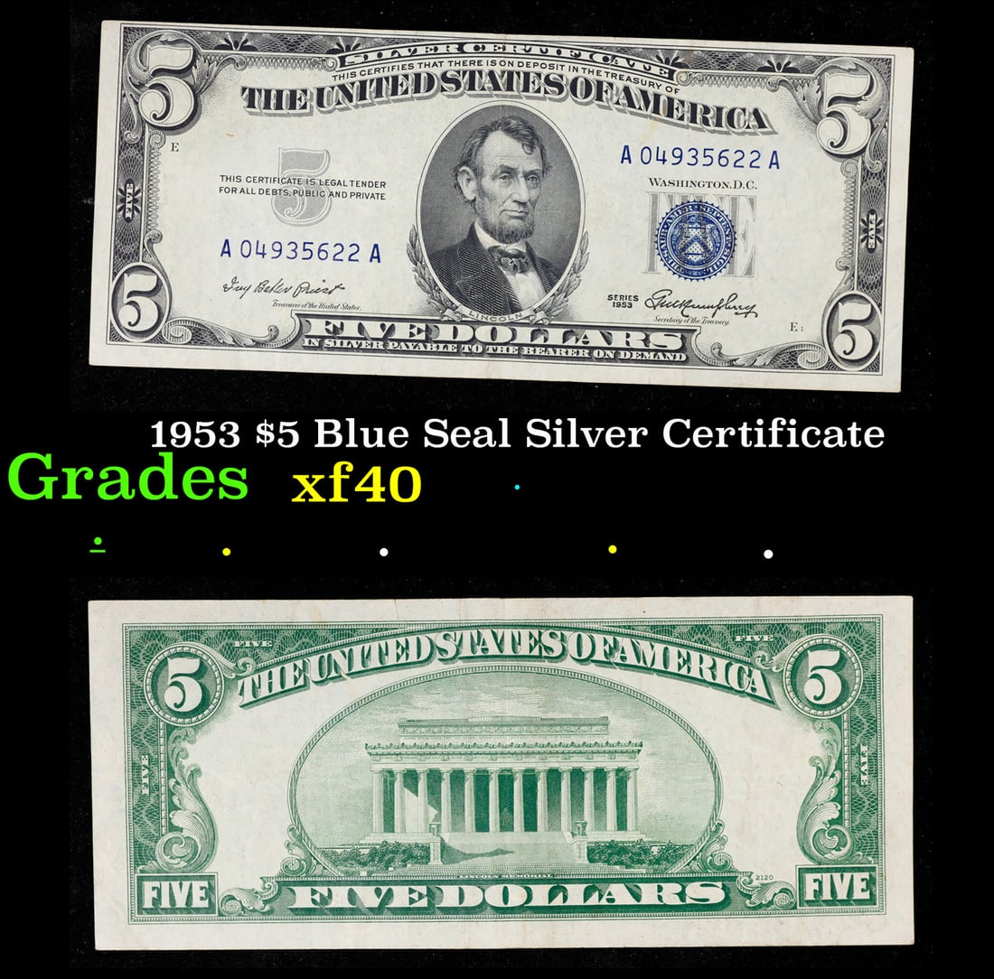 1953 $5 Blue Seal Silver Certificate Grades xf (1 of 3)
