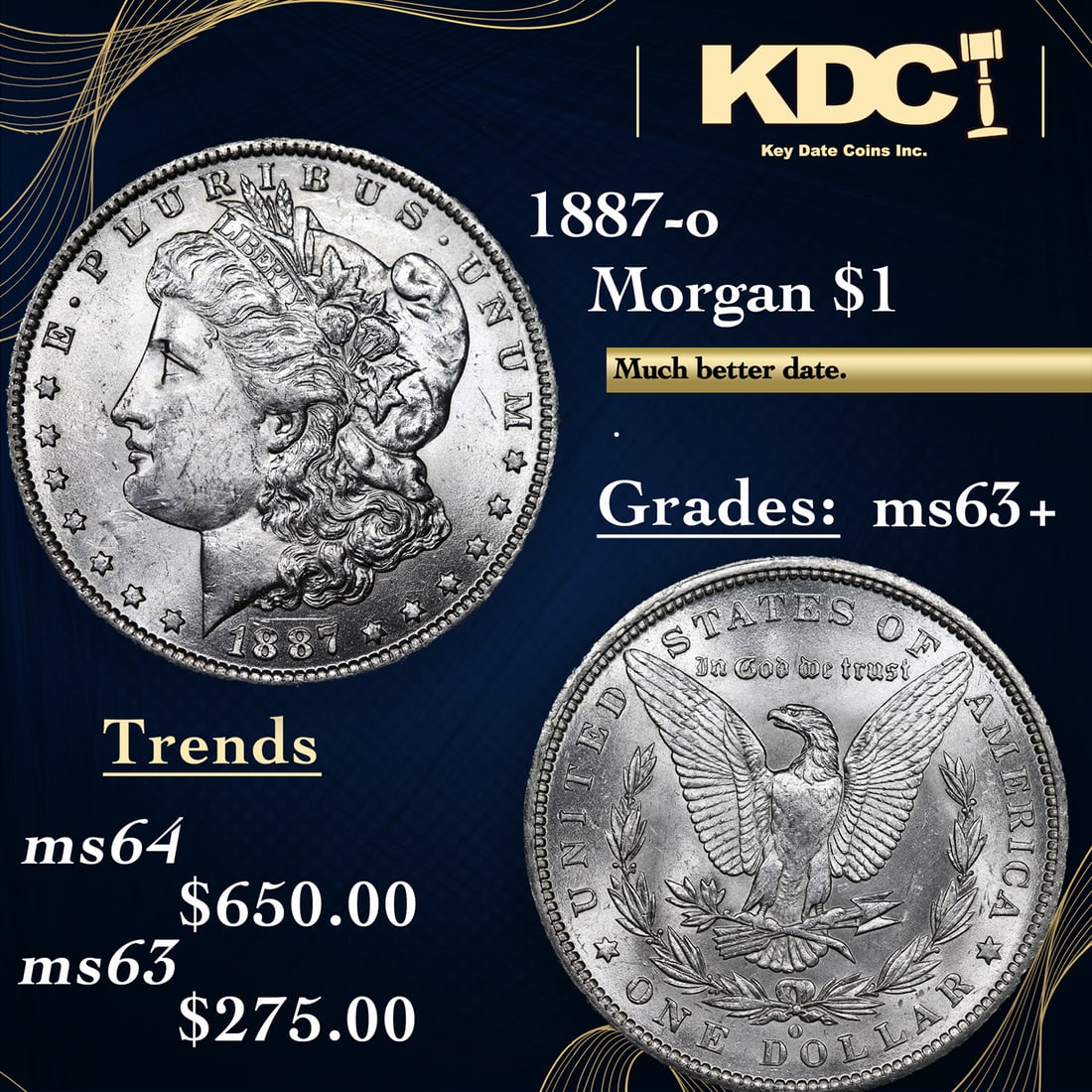 1887-o Morgan Dollar $1 Grades Select+ Unc (1 of 3)