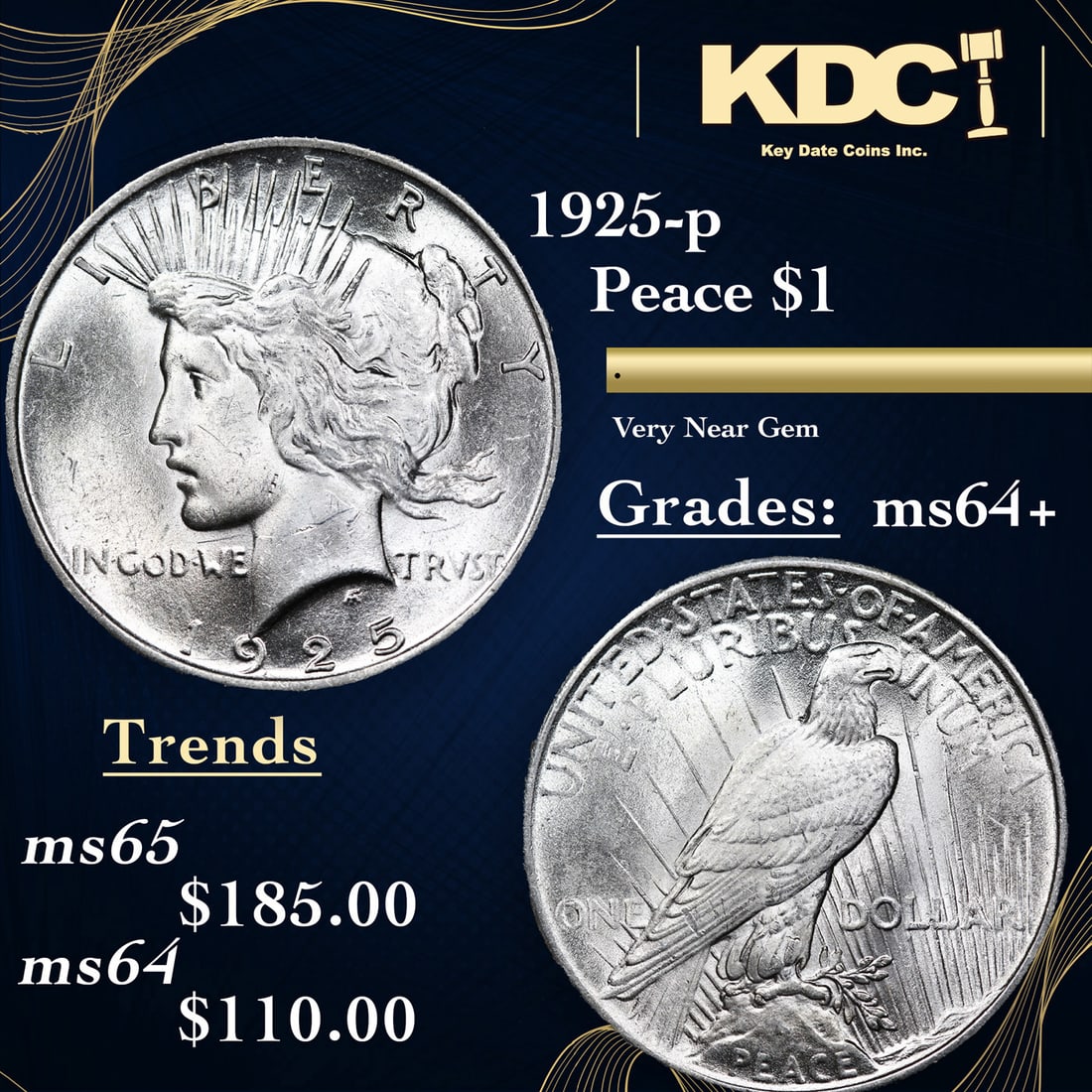 1925-p Peace Dollar 1 Grades Choice+ Unc (1 of 3)