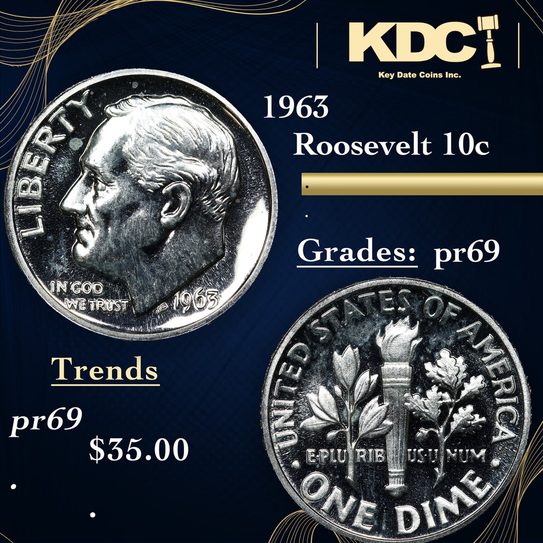 Proof 1963 Roosevelt Dime 10c Grades GEM++ Proof (1 of 3)