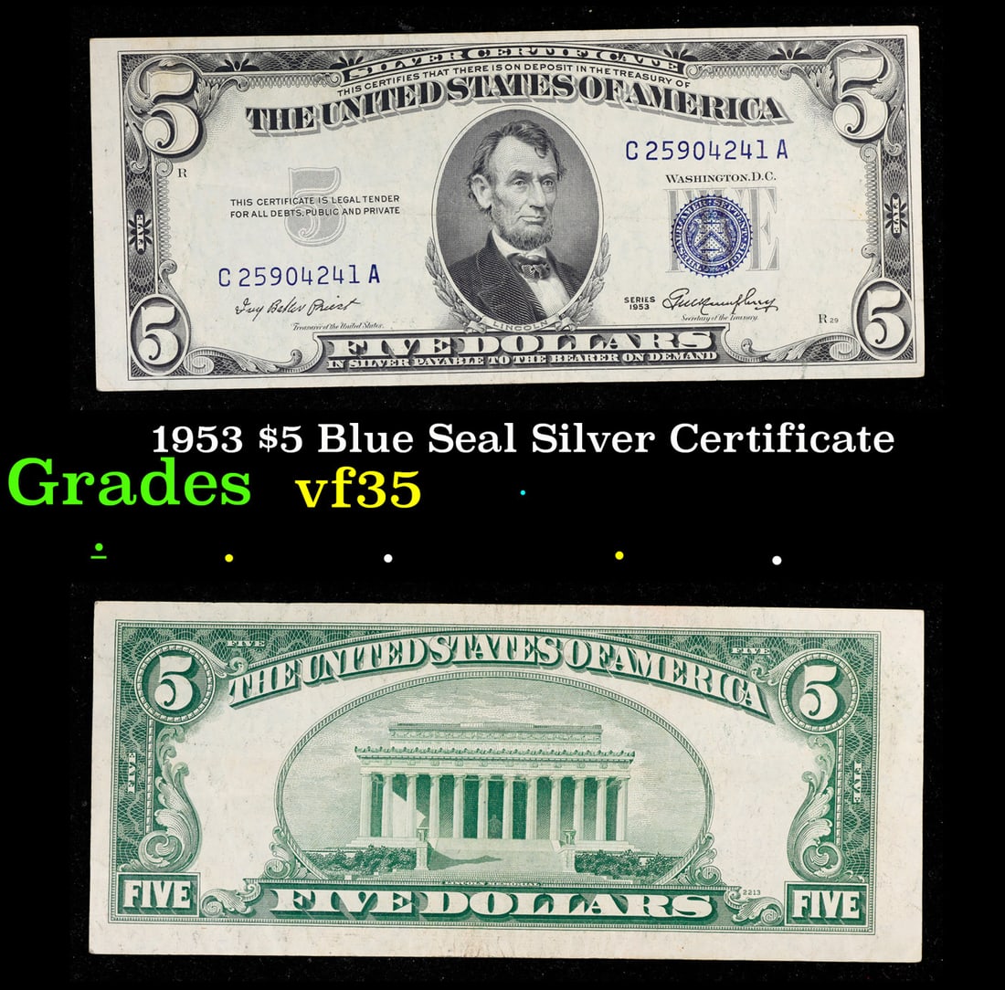 1953 $5 Blue Seal Silver Certificate Grades vf++ (1 of 3)