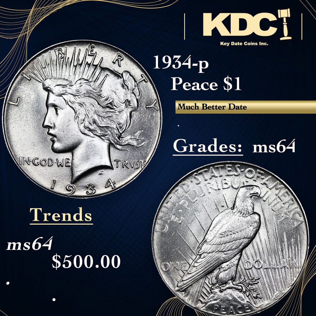1934-s Peace Dollar $1 Grades Choice Unc (1 of 3)