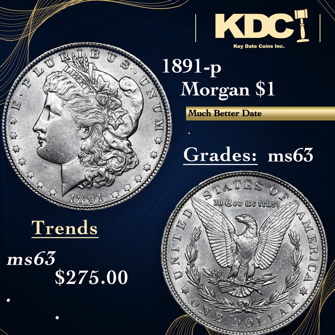 1891-p Morgan Dollar $1 Grades Select Unc (1 of 3)