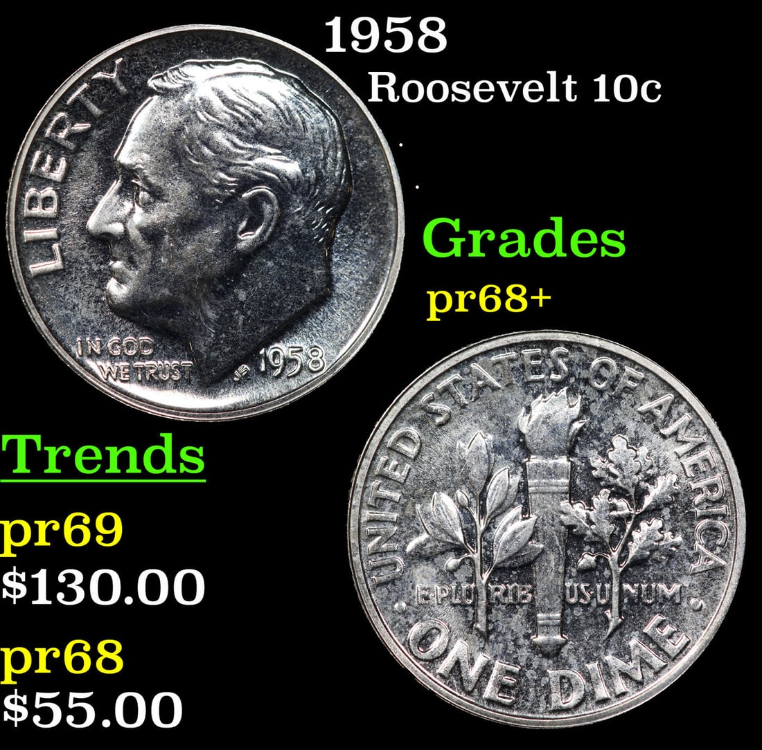 Proof 1958 Roosevelt Dime 10c Grades GEM++ Proof (1 of 3)
