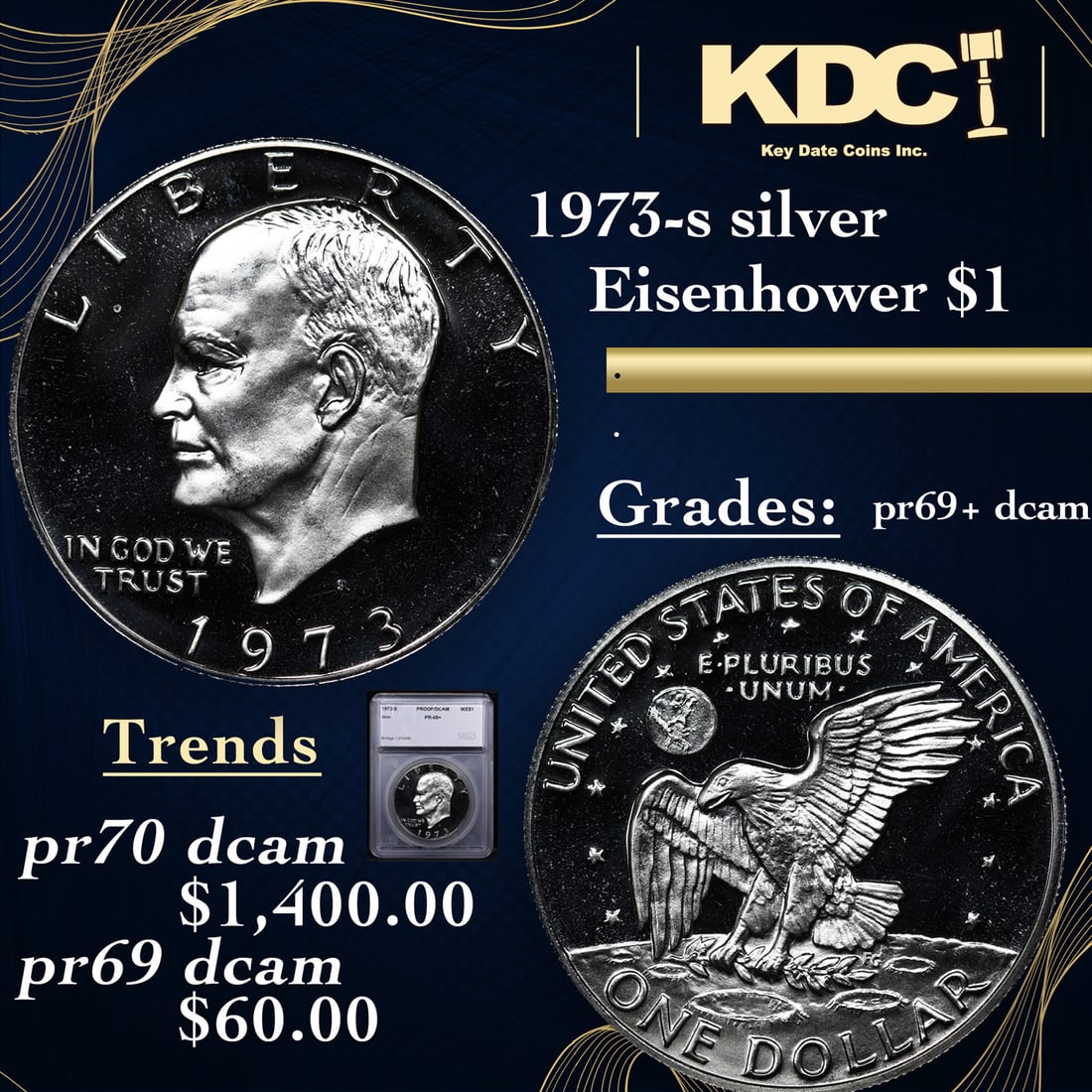 Proof 1973-s silver Eisenhower Dollar 1 Graded pr69+ dcam BY SEGS (1 of 5)