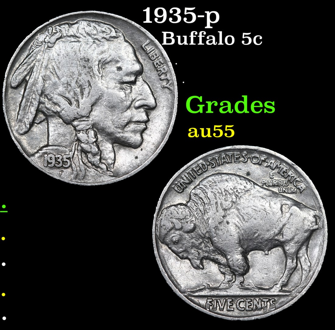 1935-p Buffalo Nickel 5c Grades Choice AU (1 of 3)