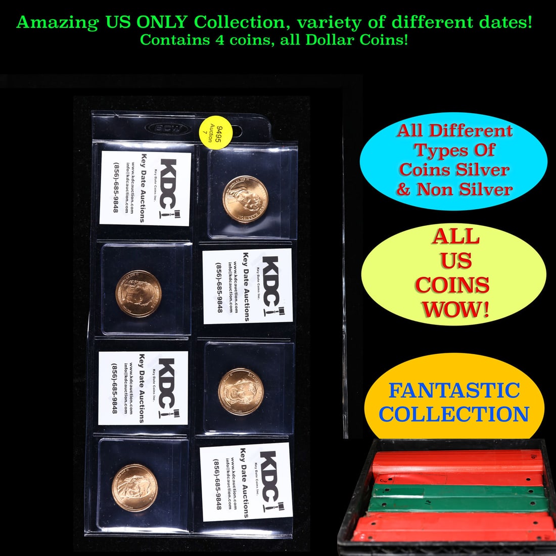 Great Page of 4 US Presidential Dollar Coins: Great Page of 4 US Presidential Dollar Coins .