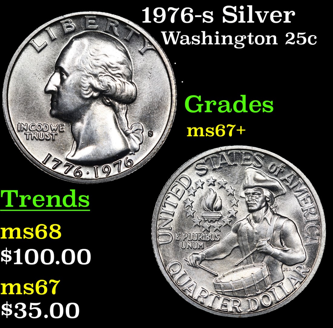 1976-s Silver Washington Quarter 25c Grades Gem++ Unc (1 of 3)
