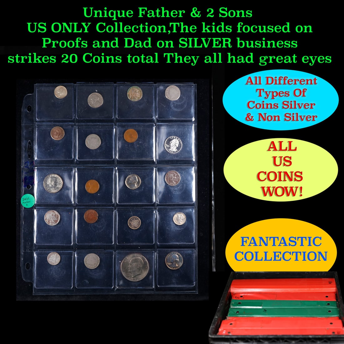 Unique Father & 2 Sons US ONLY Collection,The kids focused on Proofs and Dad on SILVER business: Unique Father & 2 Sons US ONLY Collection,The kids focused on Proofs and Dad on SILVER business strikes 20 Coins total They all had great eyes. We have received a huge collection of over 10 thousand U