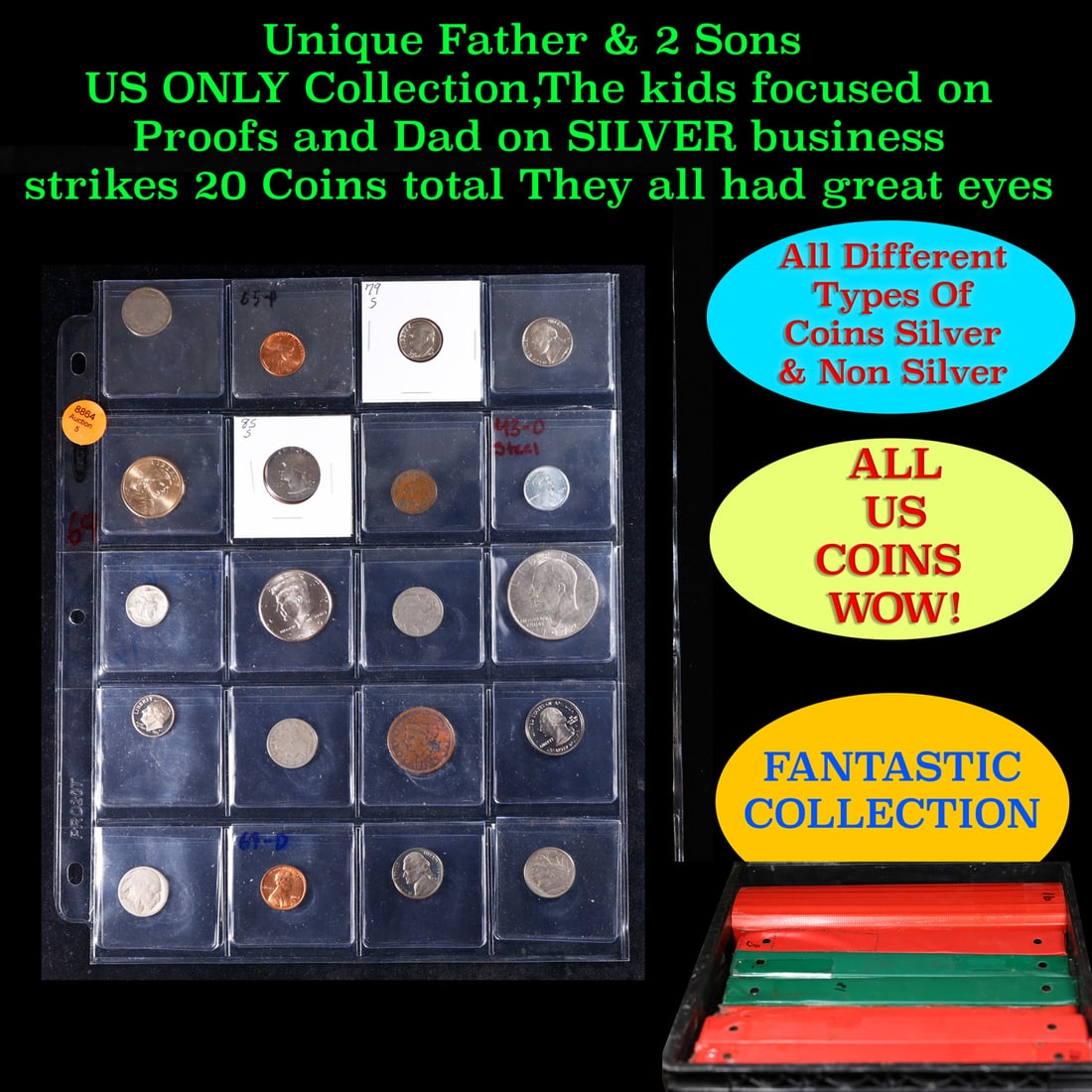 Unique Father & 2 Sons US ONLY Collection,The kids focused on Proofs and Dad on SILVER business: Unique Father & 2 Sons US ONLY Collection,The kids focused on Proofs and Dad on SILVER business strikes 20 Coins total They all had great eyes. We have received a huge collection of over 10 thousand U
