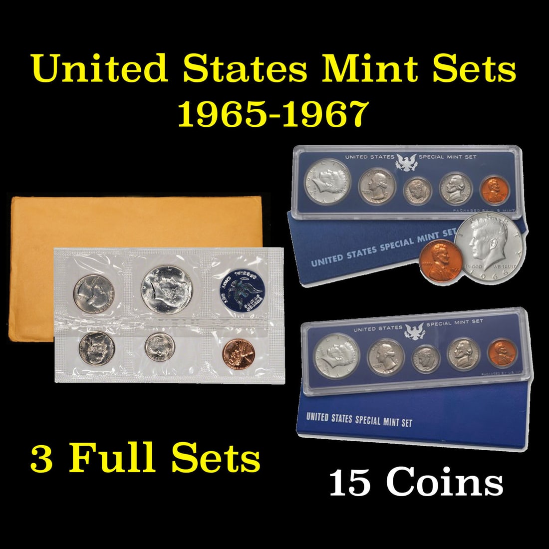3 SMS sets 1965-1967 Run of Special Mint Sets SMS  40% Half Dollar (1 of 1)