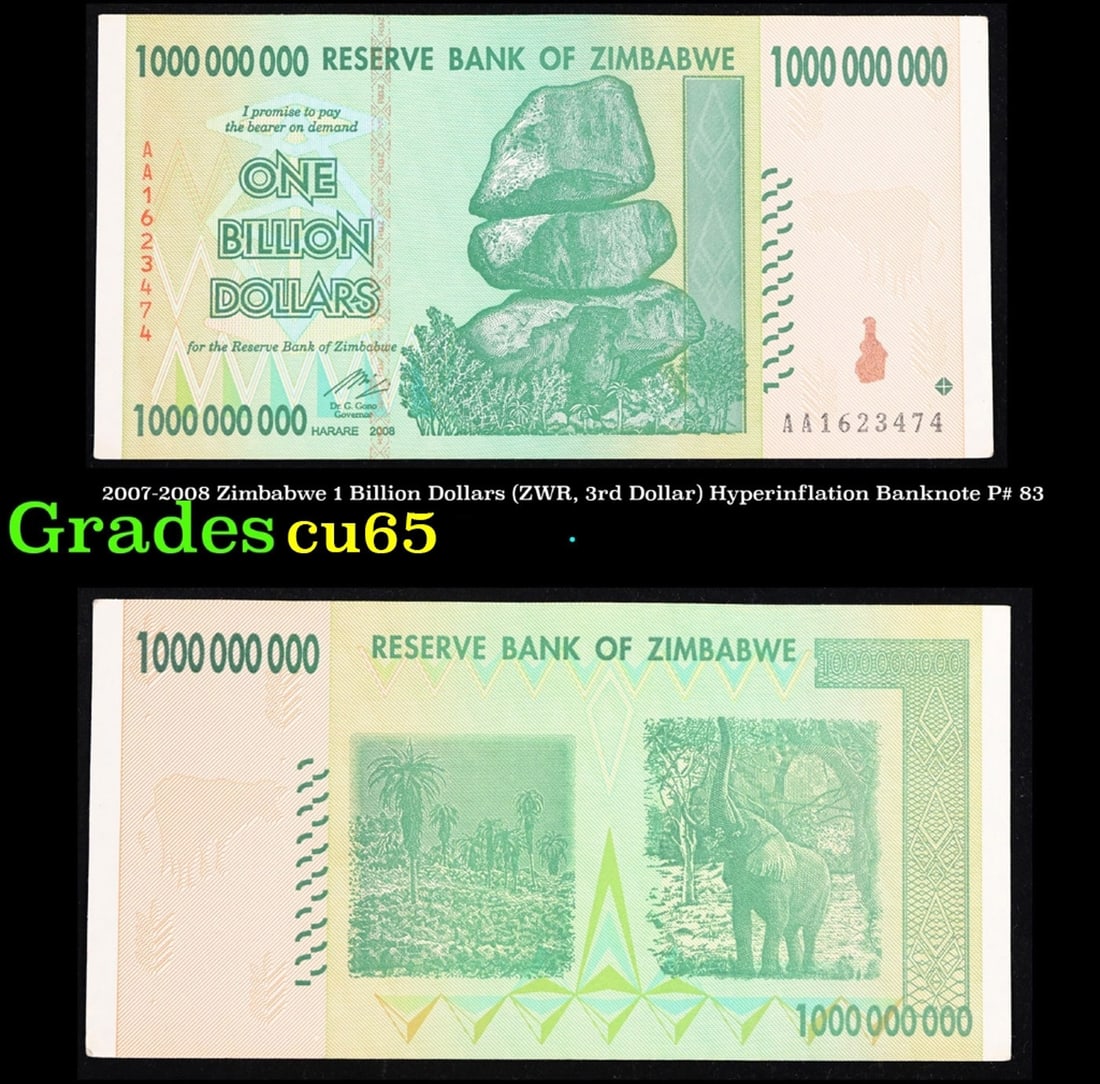 2007-2008 Zimbabwe 1 Billion Dollars (3rd Issue, ZWR) Hyperinflation Banknote P# 83 Gem CU (1 of 1)