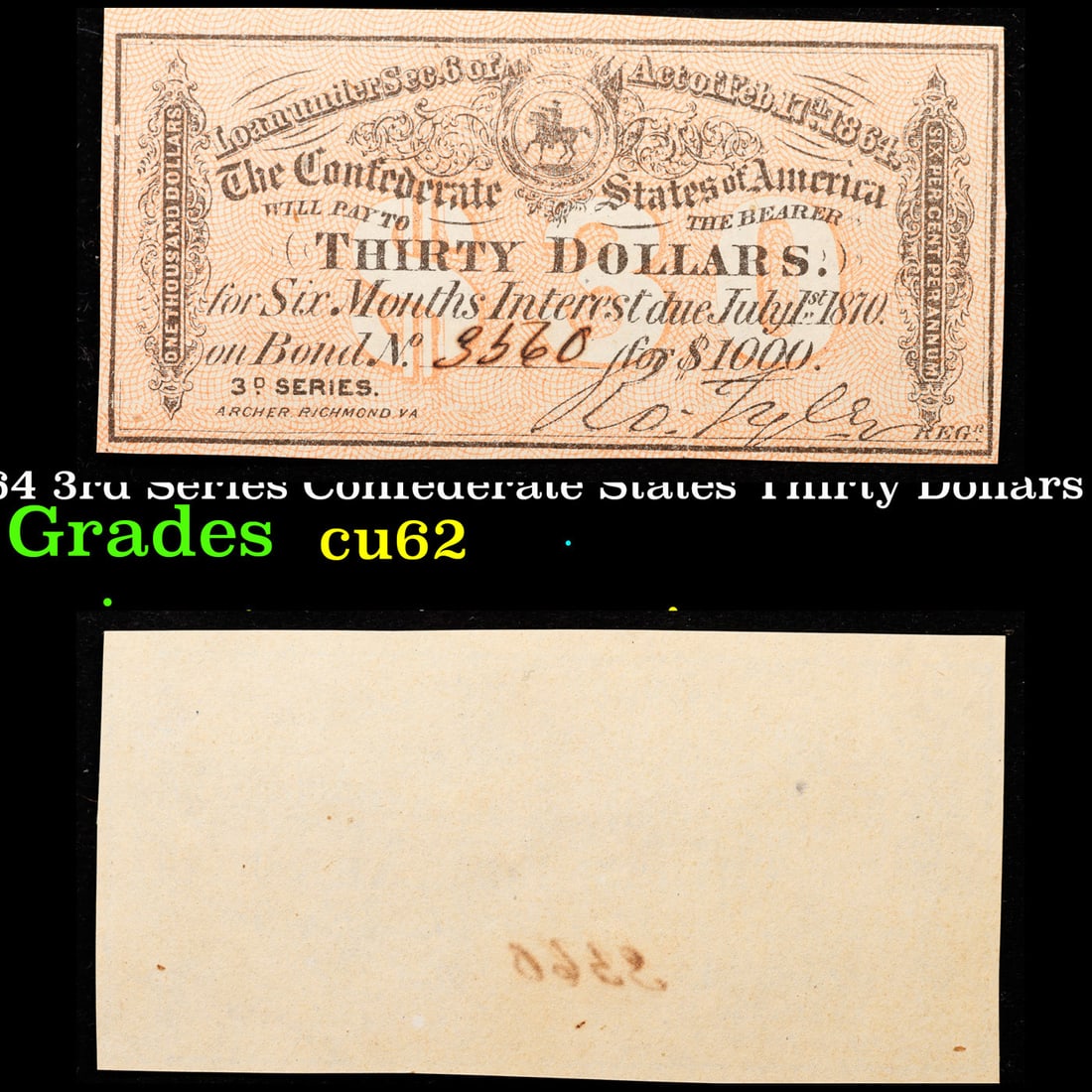 1864 3rd Series Confederate States Thirty Dollars Note Grades Select CU (1 of 3)