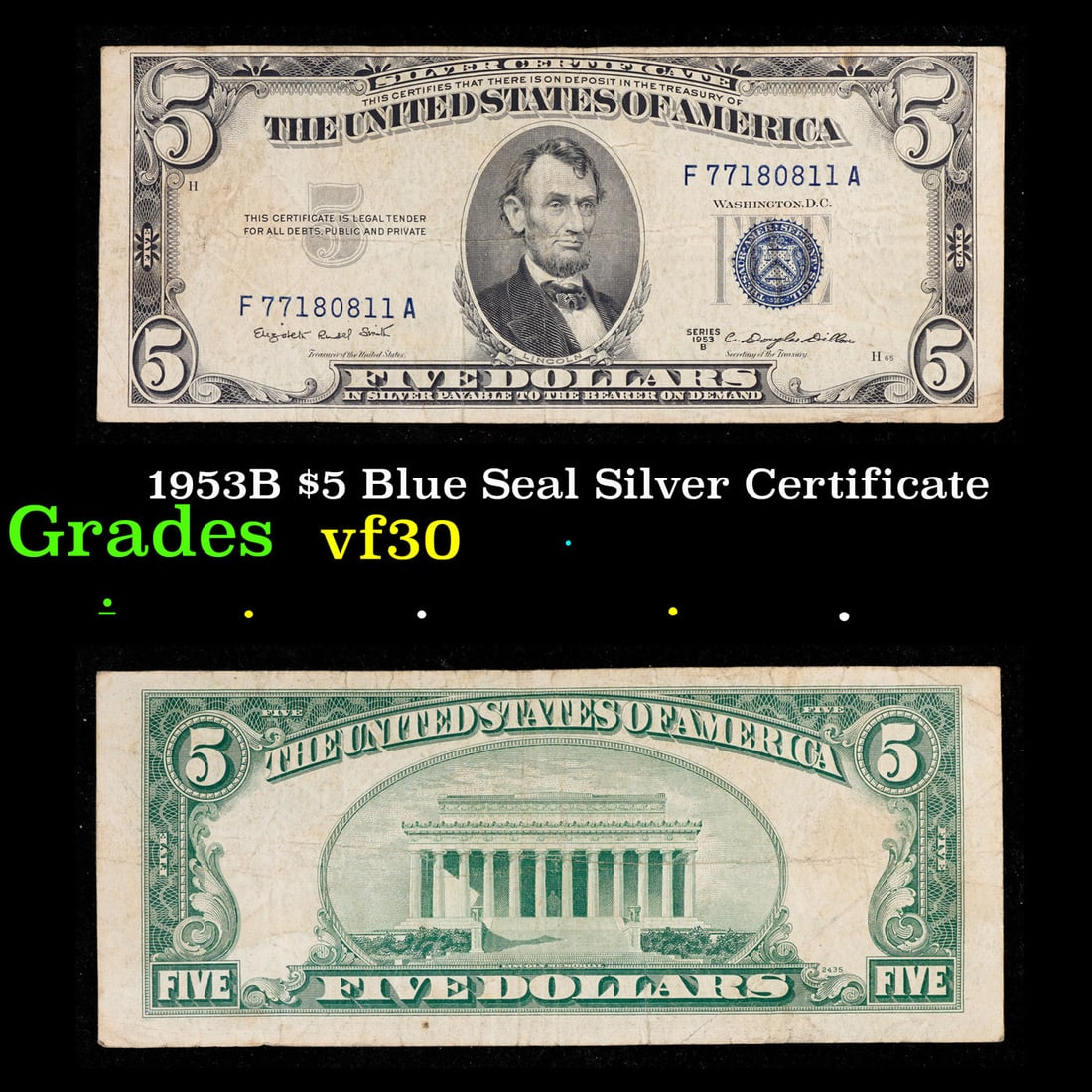 1953B $5 Blue Seal Silver Certificate Grades vf++ (1 of 3)