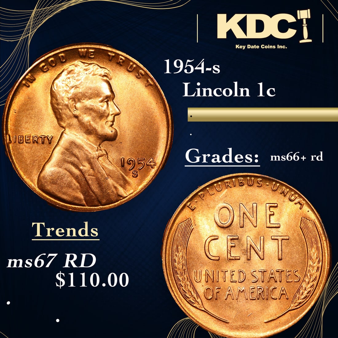 1954-s Lincoln Cent 1c Grades GEM++ RD (1 of 3)