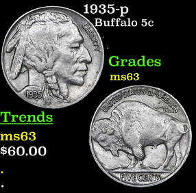 1935-p Buffalo Nickel 5c Grades Select Unc (1 of 3)