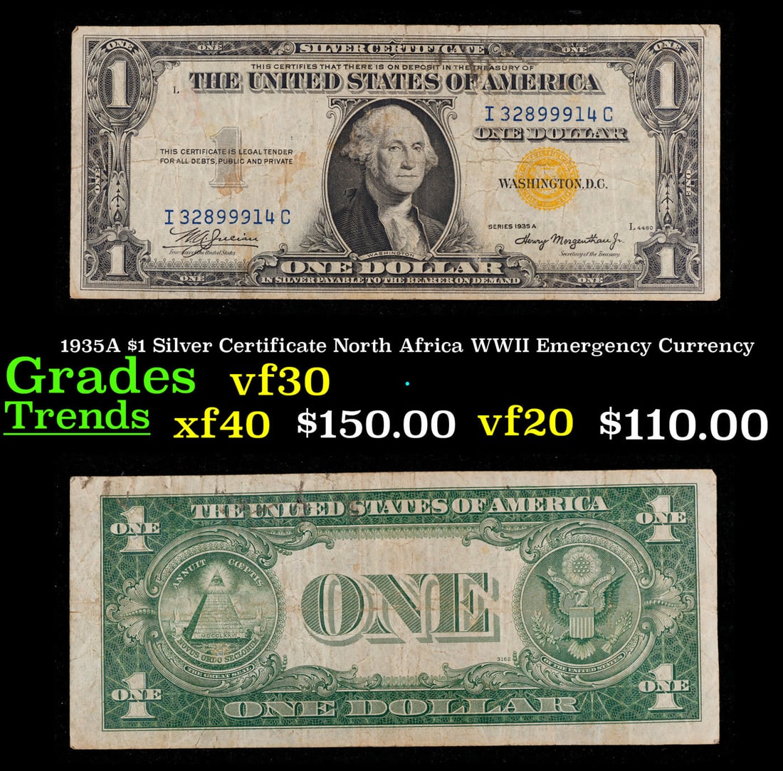 1935A $1 Silver Certificate North Africa WWII Emergency Currency Grades vf++: 1935A $1 Silver Certificate North Africa WWII Emergency Currency Grades vf++.
