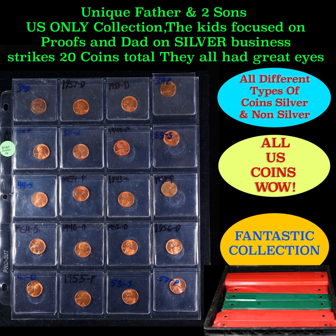 Unique Father & 2 Sons US ONLY Collection,The kids focused on Proofs and Dad on SILVER business: Unique Father & 2 Sons US ONLY Collection,The kids focused on Proofs and Dad on SILVER business strikes 20 Coins total They all had great eyes. We have received a huge collection of over 10 thousand U