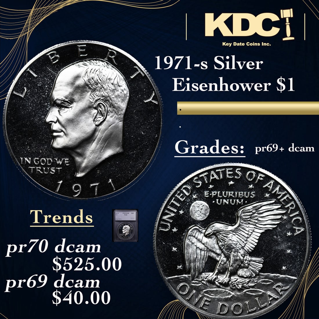 Proof 1971-s Silver Eisenhower Dollar 1 Graded pr69+ dcam By SEGS (1 of 5)