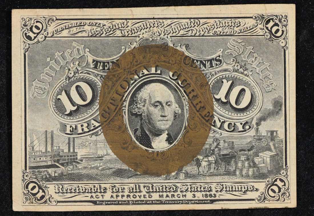 1863 US Fractional Currency 10c Second Issue Fr-1246 Washington In Oval Grades Choice AU (1 of 3)