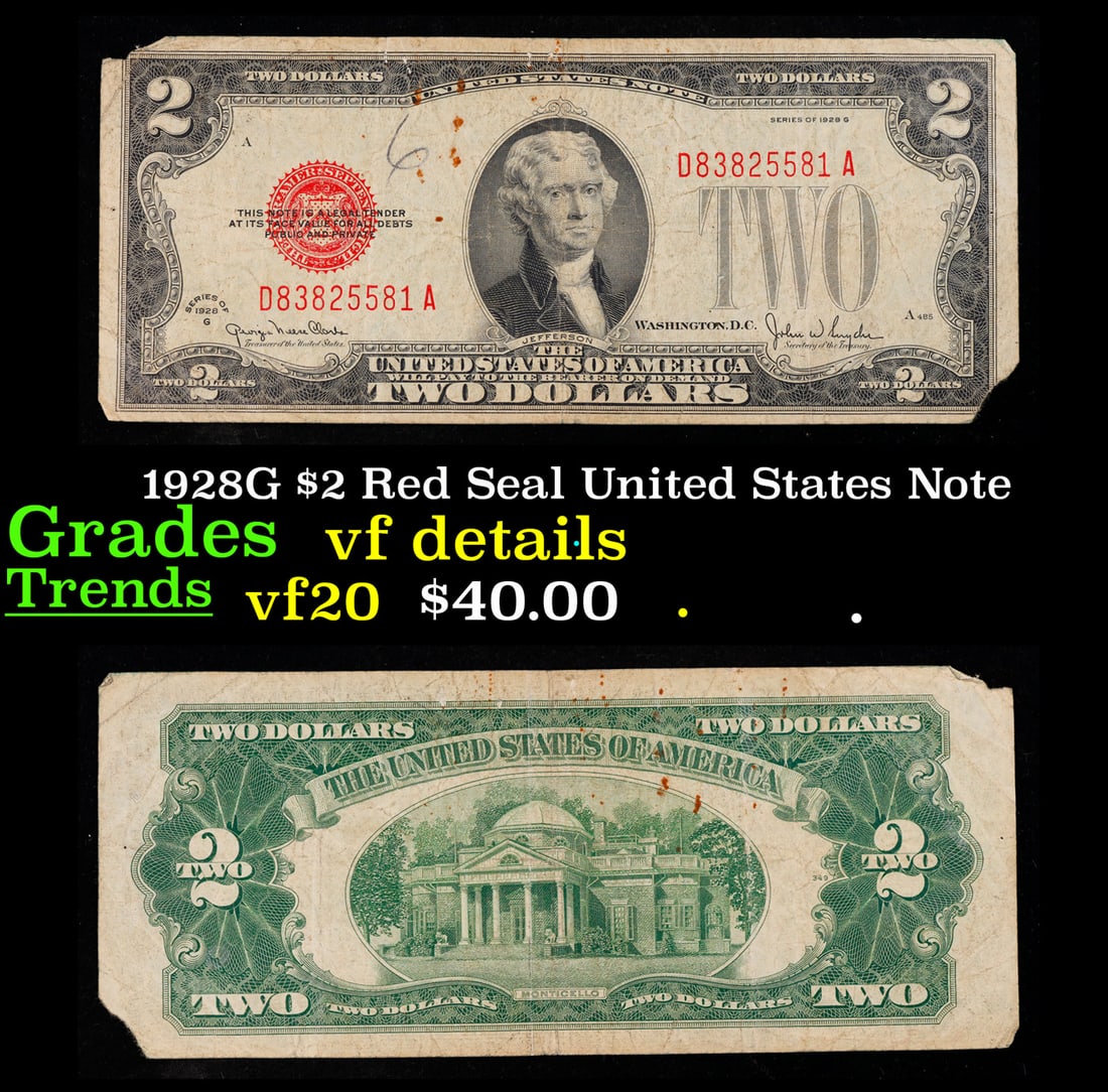 1928G $2 Red Seal United States Note Grades vf details (1 of 3)