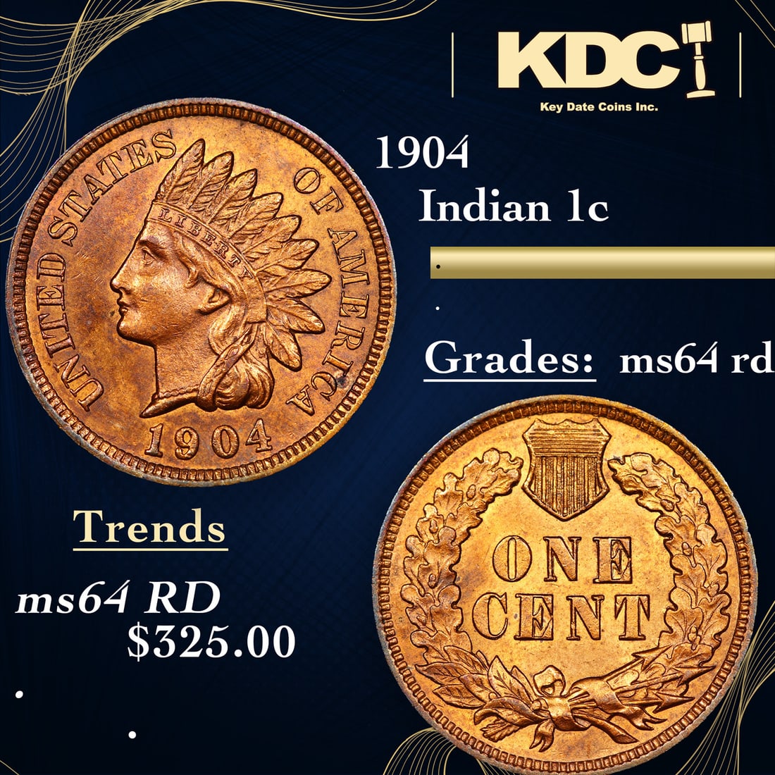 1904 Indian Cent 1c Grades Choice Unc RD (1 of 3)